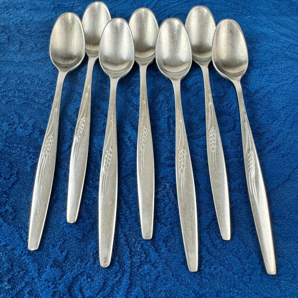 7 Prudential Stainless Japan Teaspoons Wheat Pattern Mid Century Modern Flatware